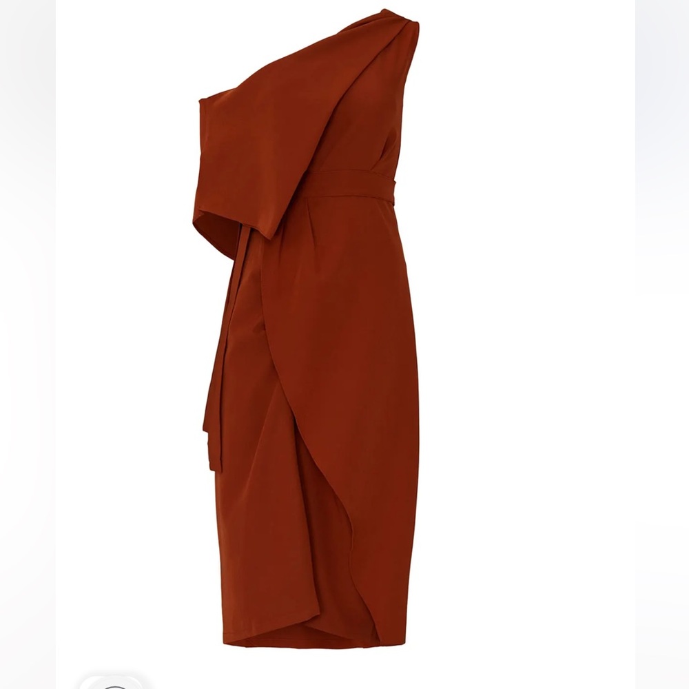 Elegant One-Shoulder Rust Dress